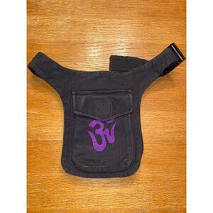 Om Symbol Black Waist Bag With Adjustable Strap & Velcro Closure